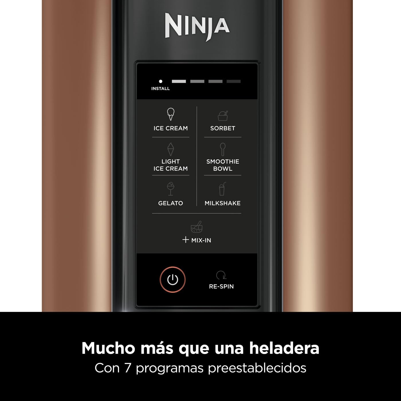 Ninja CREAMi Heladera multifunción, capacidad de 1,4L, 3 tarrinas, 7 programas, Helado, Gelato, Sorbete, Smoothie Bowl, Batido y más, negro/cobre, NC300EUCP — view 2