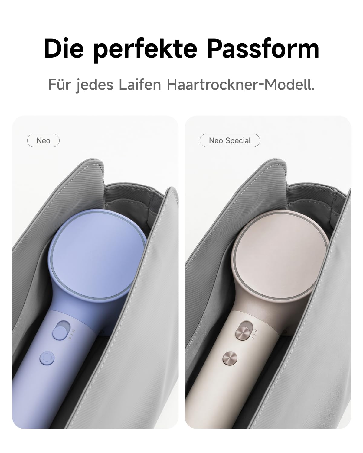 Laifen Premium Aufbewahrungstasche für Haartrockner, Reisetasche mit Magnetverschluss, Kompatibel Air, Mini, Neo & Neo Special, Schmutzabweisend, Grau