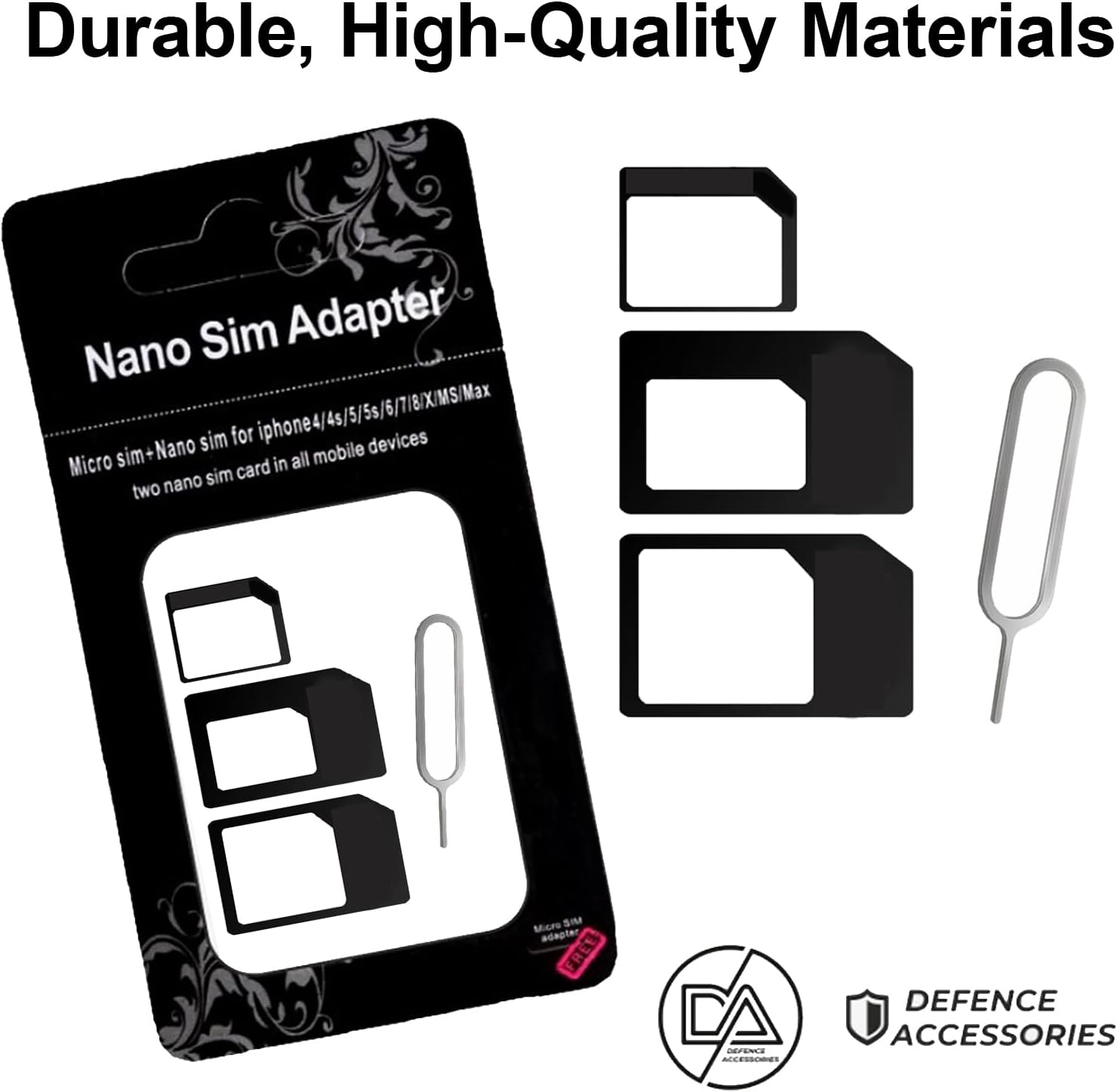 4 Pcs 3-in-1 SIM Card Adapter Kit, Sim Adapter Set, SIM Tool kit, Sim Card Adapter with SIM Ejector Pin Compatible with Mobile Phone Converter with Steel Tray Eject Pin for Smartphone (Black)