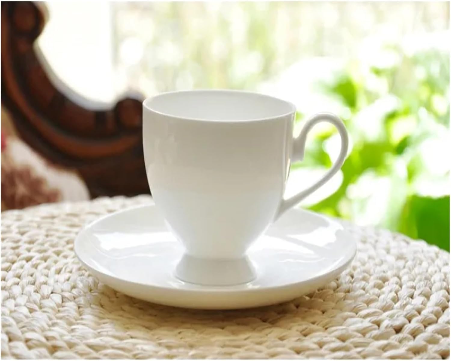 Ensembles Tasses Et Soucoupes Tasse À Café En Porcelaine, Et Soucoupe Blanches Unies, Thé Avec Cuillère, Tasses Dessert for L'après-midi, Poterie(C)