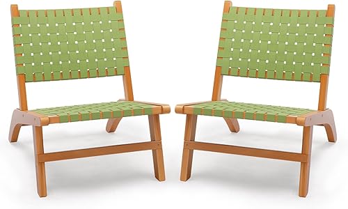 VINGLI Silla de madera para exteriores, asiento de patio para todo tipo de clima con tela tejida de polietileno, silla Adirondack para césped,