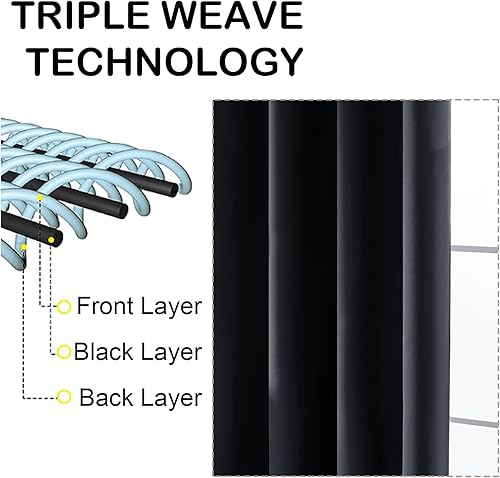 Miniatura 3 de OVZME Cortinas opacas negras para dormitorio de 63 pulgadas de largo, 2 paneles, protegen la privacidad con aislamiento térmico, cortinas sólidas