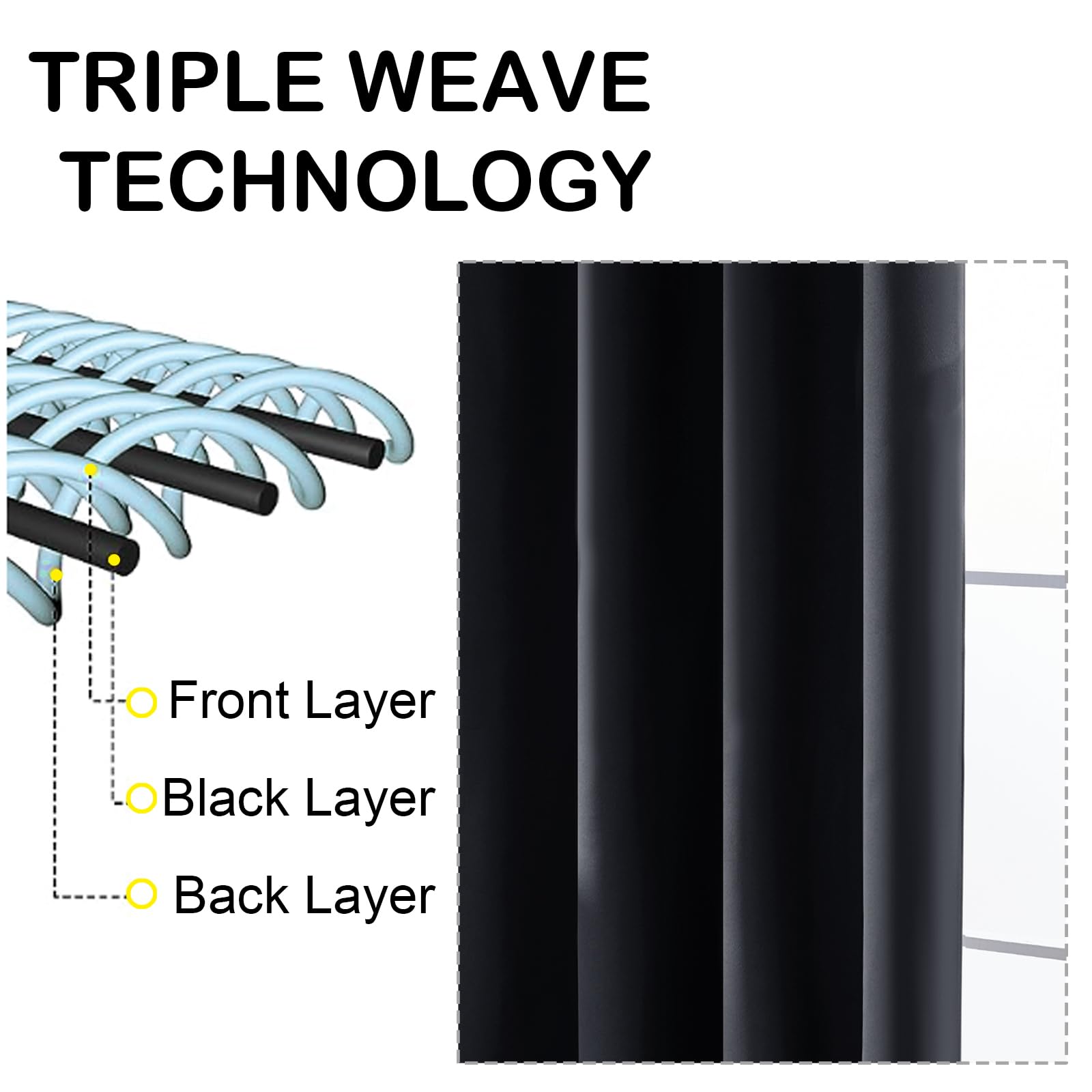 OVZME Cortinas opacas negras para dormitorio, juego de 2 paneles de tela suave para oscurecer la habitación, para sala de estar, diseño de doble bolsillo para cortinero, cortinas modernas para ventana
