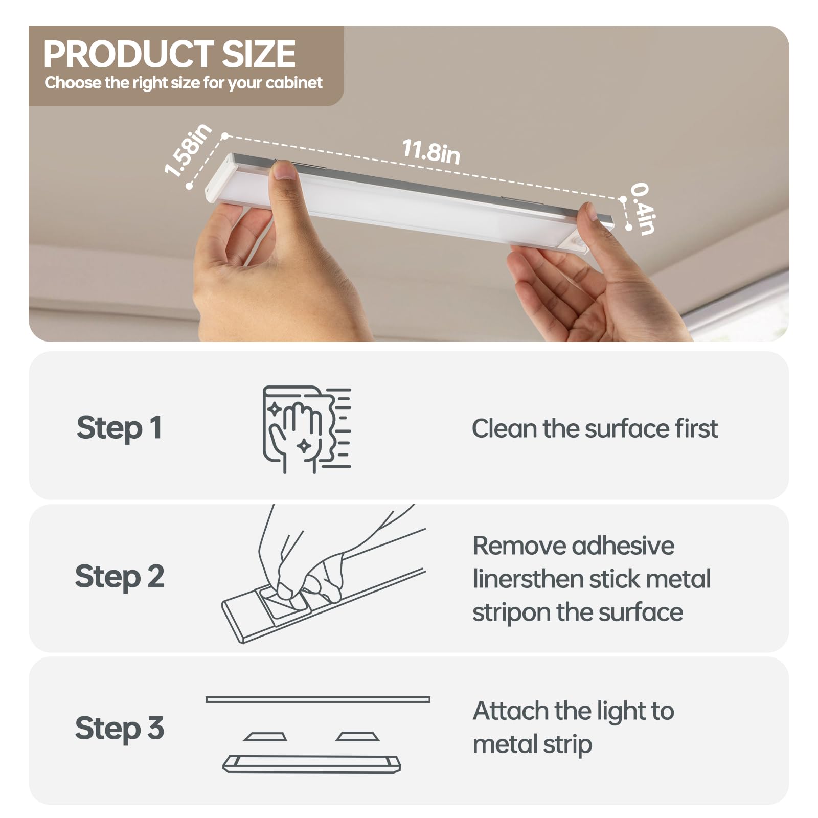 Under Cabinet Lighting, Motion Activated Under Cabinet Lights, LED Rechargeable Battery Operated Motion Sensor Light Indoor Magnetic Dimmable Wireless Closet Lights for Kitchen Steps, 11.8inch 2PACK