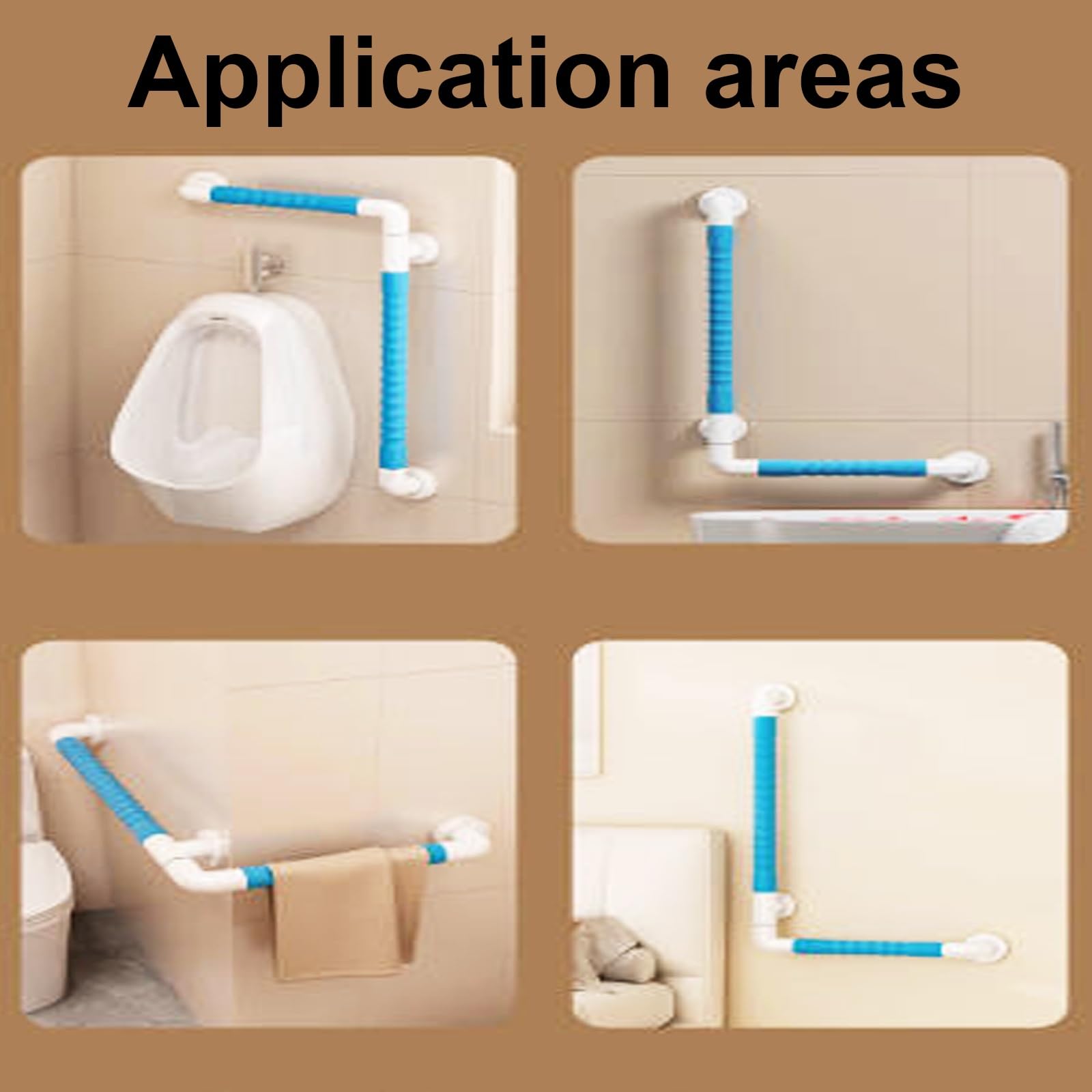 Barra de Apoyo en Forma de L para Ducha, Barras para Ducha, Montaje en Pared con Codo Giratorio y Anillo Luminoso, bañera, Cabina (Azul)