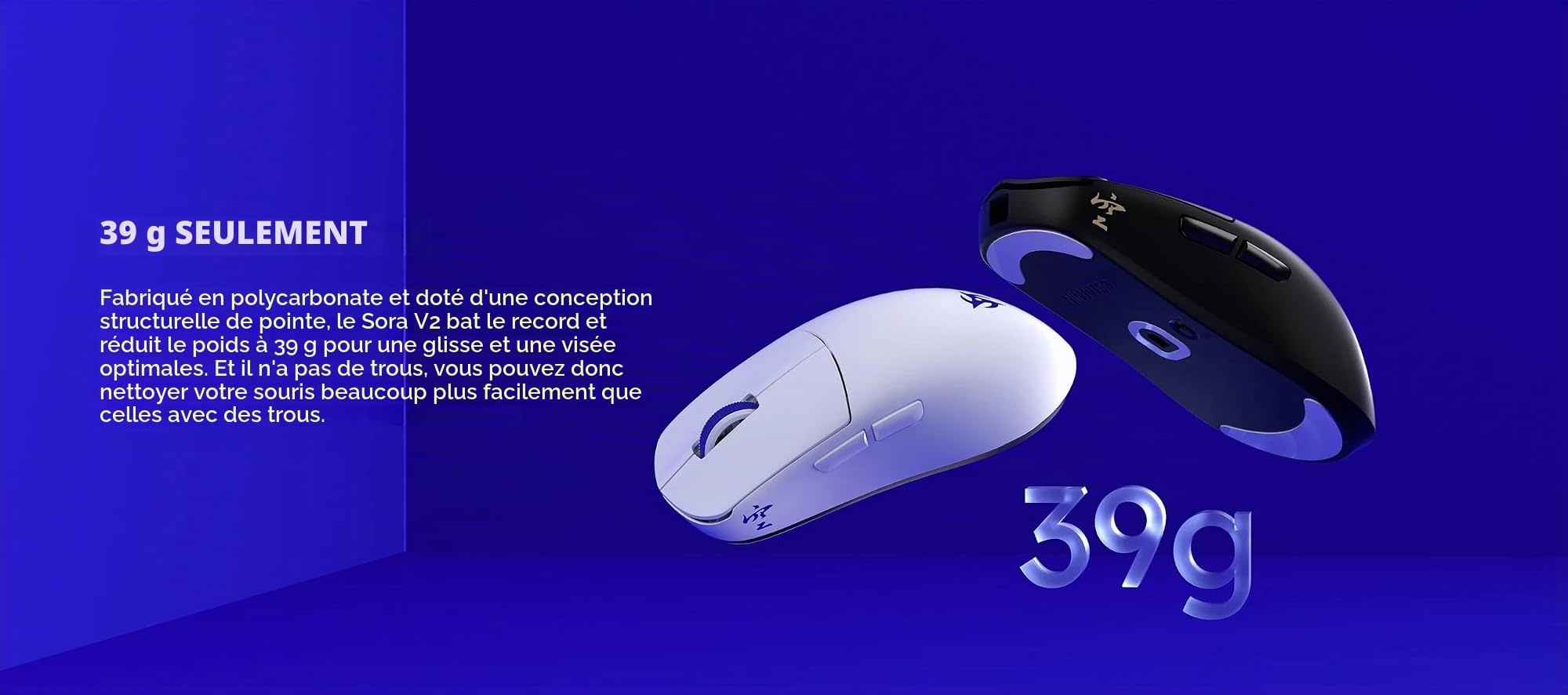 Ninjutso Sora V2 8K Souris Gaming sans Fil Légère (39g) – Capteur AIMNINJA, 26 000 DPI, Récepteur SnappyFire 8K Inclus, Polycarbonate, Blanc