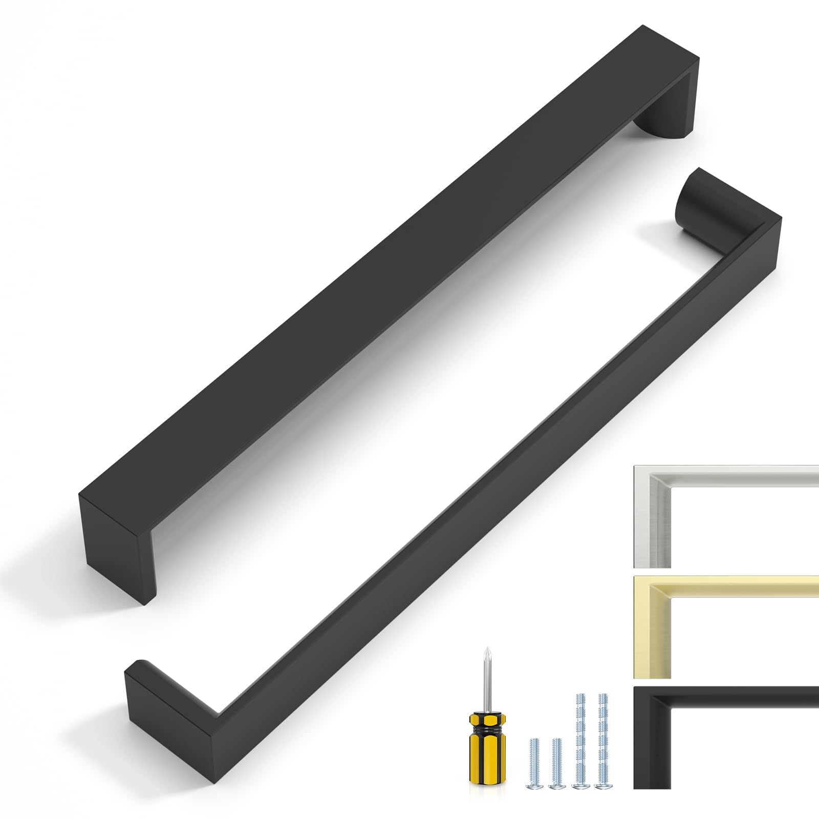 ELEBUILD 12 Pack Matt Black Cupboard Handles 192mm (7.5") Hole Center