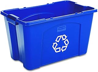 Rubbermaid Commercial Products, Recycling Bin/Box for Paper and Packaging, Stackable, 18 GAL, for Indoors/Outdoors/Garages/Homes/Commercial Facilities, Blue