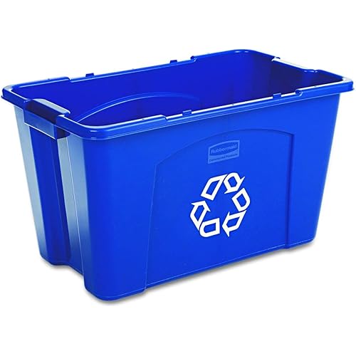 Rubbermaid Commercial Products Stackable Recycling Bin, 18 Gallon, Blue Storage Container, For Garage/Kitchen use for Boxes/Paper Recycle (Pack of 6)
