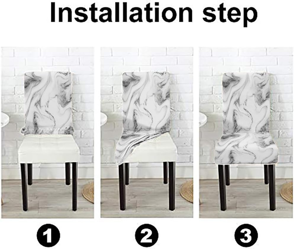 TOMWISH White Gray Ink Acrylic Painted Chair Covers Set of 4,Spandex Stretch Dining Room Chair Cover,Removable Washable Kitchen Parsons Chair Covers Seat Slipcovers