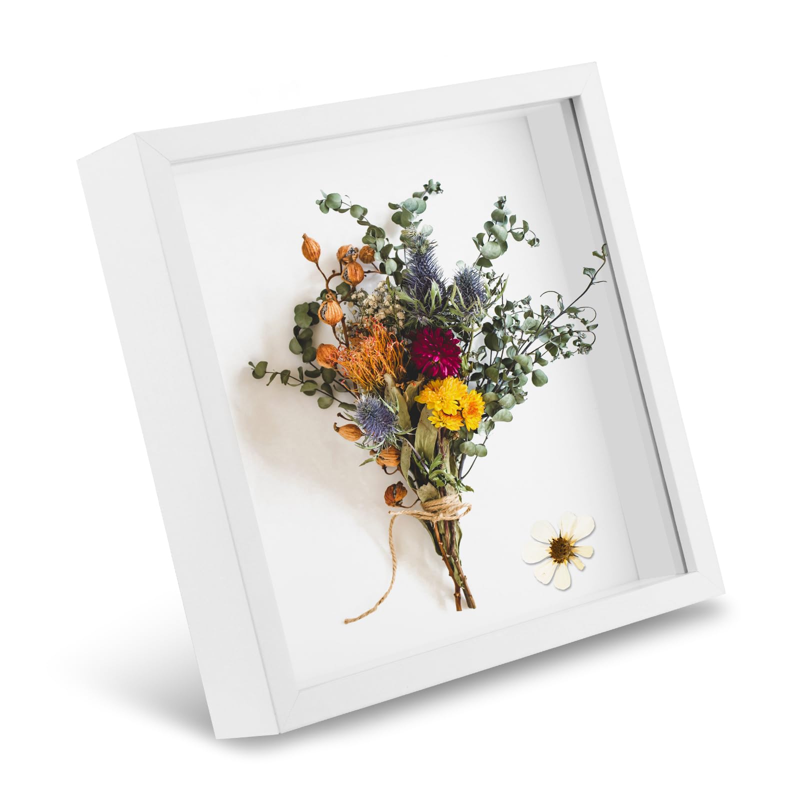 NVIYAM Marcos con Profundidad, 20 x 20 cm Marcos de Fotos 3D, Marco de Madera Profundo para Rellenar 3D para Fotos, Flores, Recuerdos, Manualidades, Souvenirs, Recuerdos de Bodas, Blanco