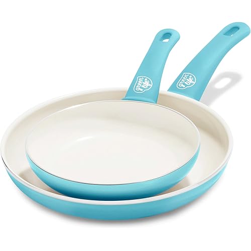 GreenLife Soft Grip Healthy Ceramic Nonstick, Frying Pan Set, 7" and 10", Bright Blue