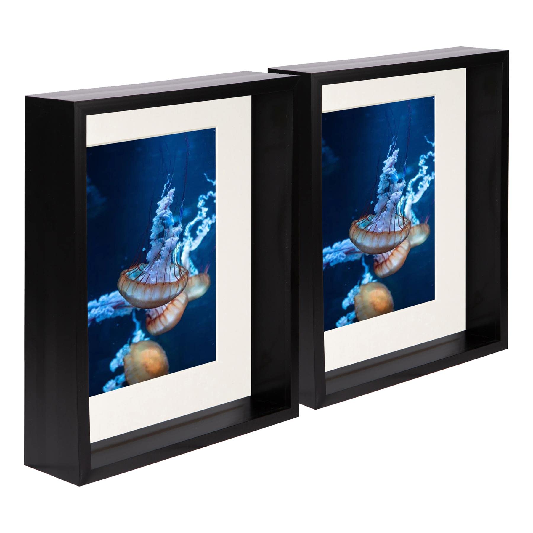 Nicola Spring Black/Ivory 5X 8 X 10 Inch 3D Deep Box Wooden Photo Frames With 5 X 7 Inch Mount - Standing Hanging Craft Shadow Memory Picture Display Case For Flowers Crafts Art Medal
