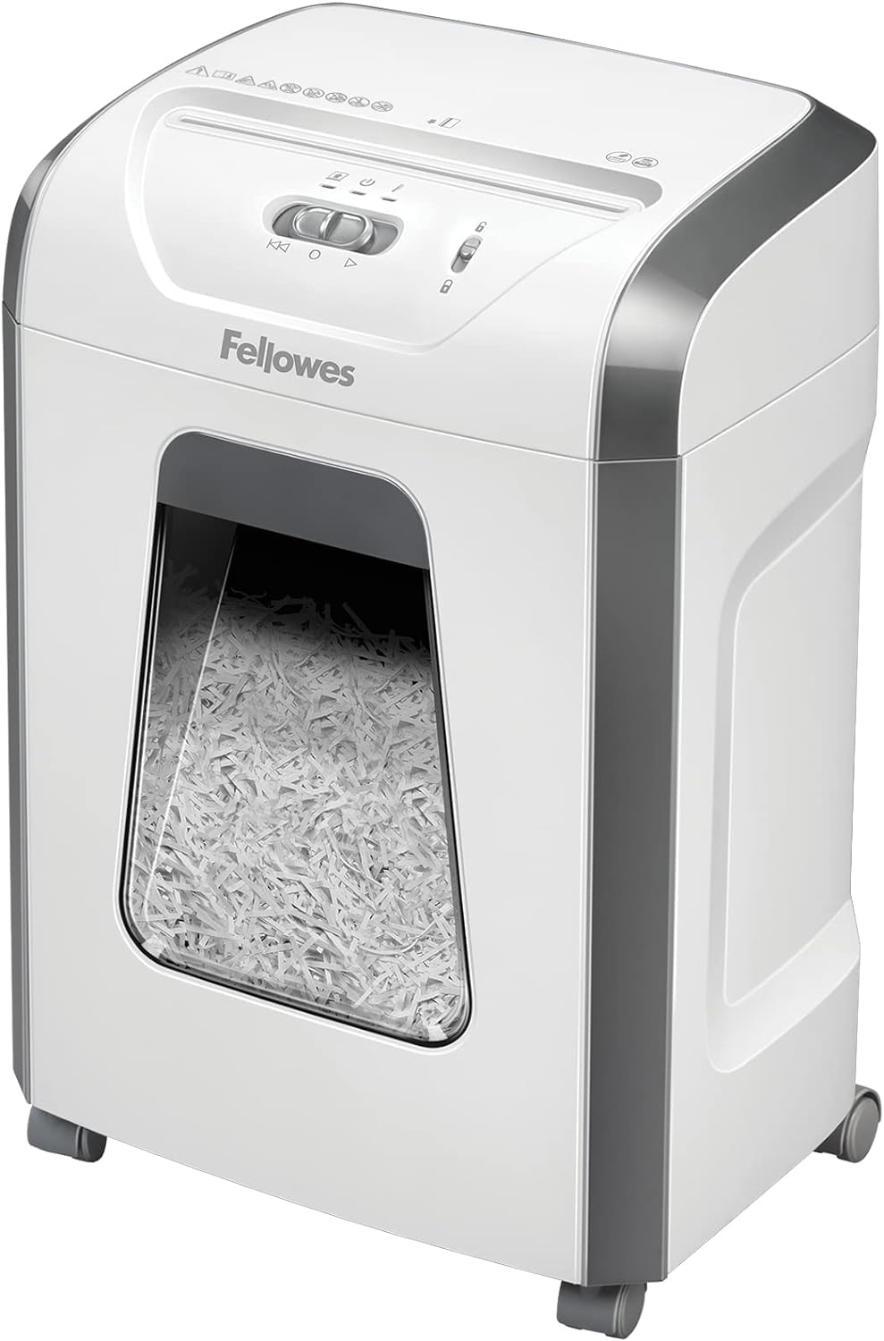 Fellowes Aktenvernichter, Papierschredder für 12 Blatt Partikelschnitt, Aktenvernichter P4, Schredder für Büro und Homeoffice, Powershred FS-12C, mit 19L Papierkorb, verarbeitet Kreditkarten, Weiß