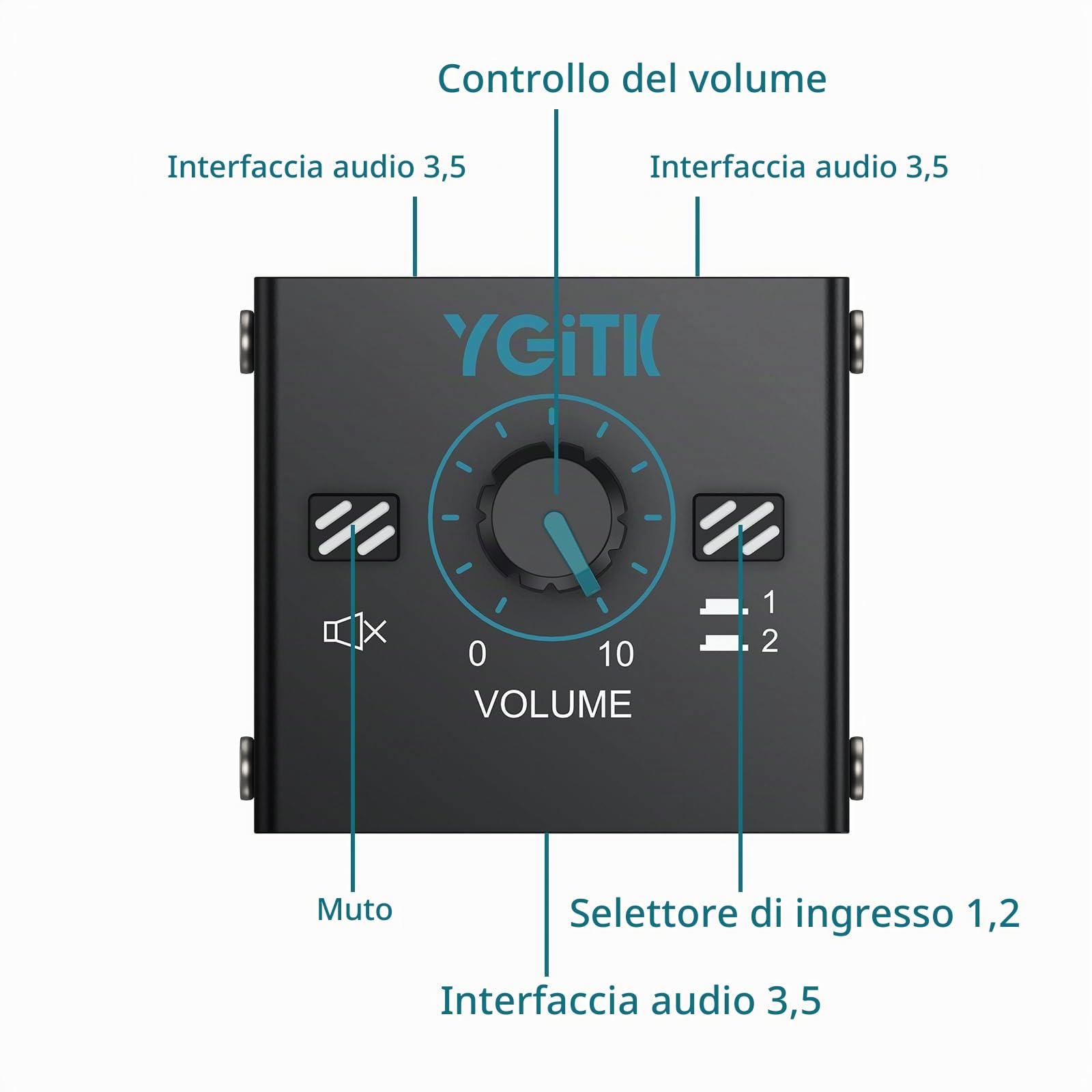 Switch Audio HDMI 2-in-1-out con Controllo Volume Integrato, Splitter 3.5 mm Senza Alimentazione per PC/TV/Cuffie - Cavo 1m Incluso e Design Compatto