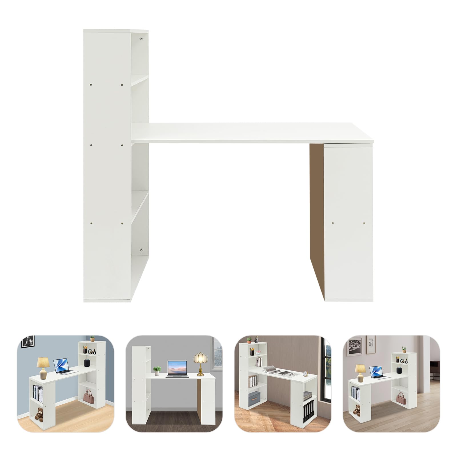 Scrivania con vano portaoggetti, scrivania per computer con ripiani aperti, tavolo da ufficio, bianco per camera da letto, studio, 52,4 x 120 x 120 cm