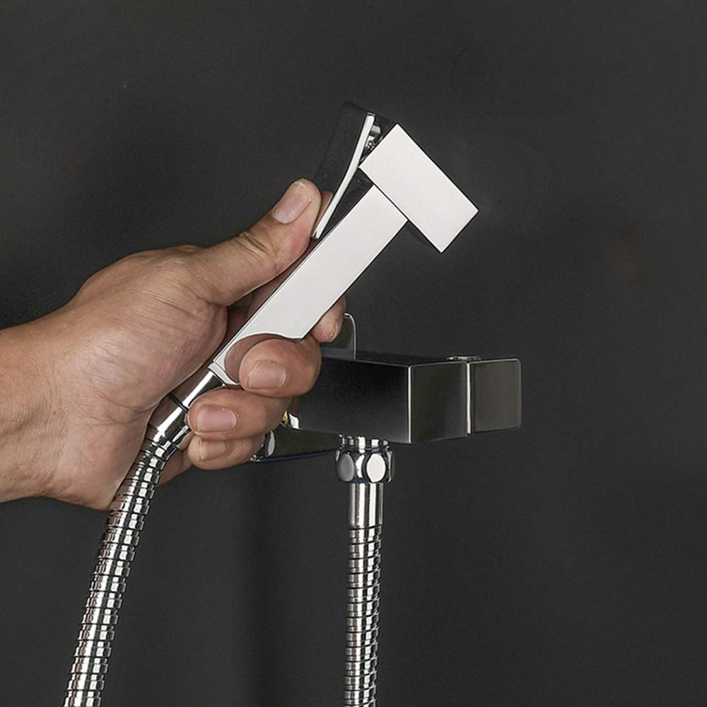 Spruzzatore per bidet con doccetta singola in ottone freddo, portatile, per doccia, doccia, bidet, rubinetto per l'igiene personale, nero (cromato