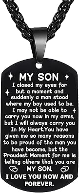 BESPMOSP To My Son Necklace Stainless Steel Dog Tag Necklace for Son Birthday Gifts from Dad Mom Inspirational Necklace for Adult Sons Present Encouragement Gift Thinking of Gift