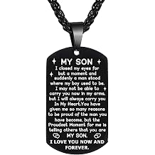 BESPMOSP To My Son Necklace Stainless Steel Dog Tag Necklace for Son Birthday Gifts from Dad Mom Inspirational Necklace for Adult Sons Present Encouragement Gift Thinking of Gift