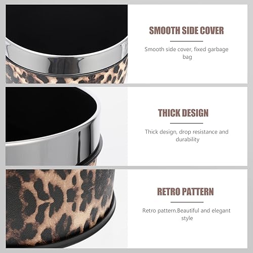 Miniatura 4 de Healeved Cubo de basura para baño, cubo de basura retro, cubo de basura con diseño de leopardo, papelera decorativa con anillo de metal para el