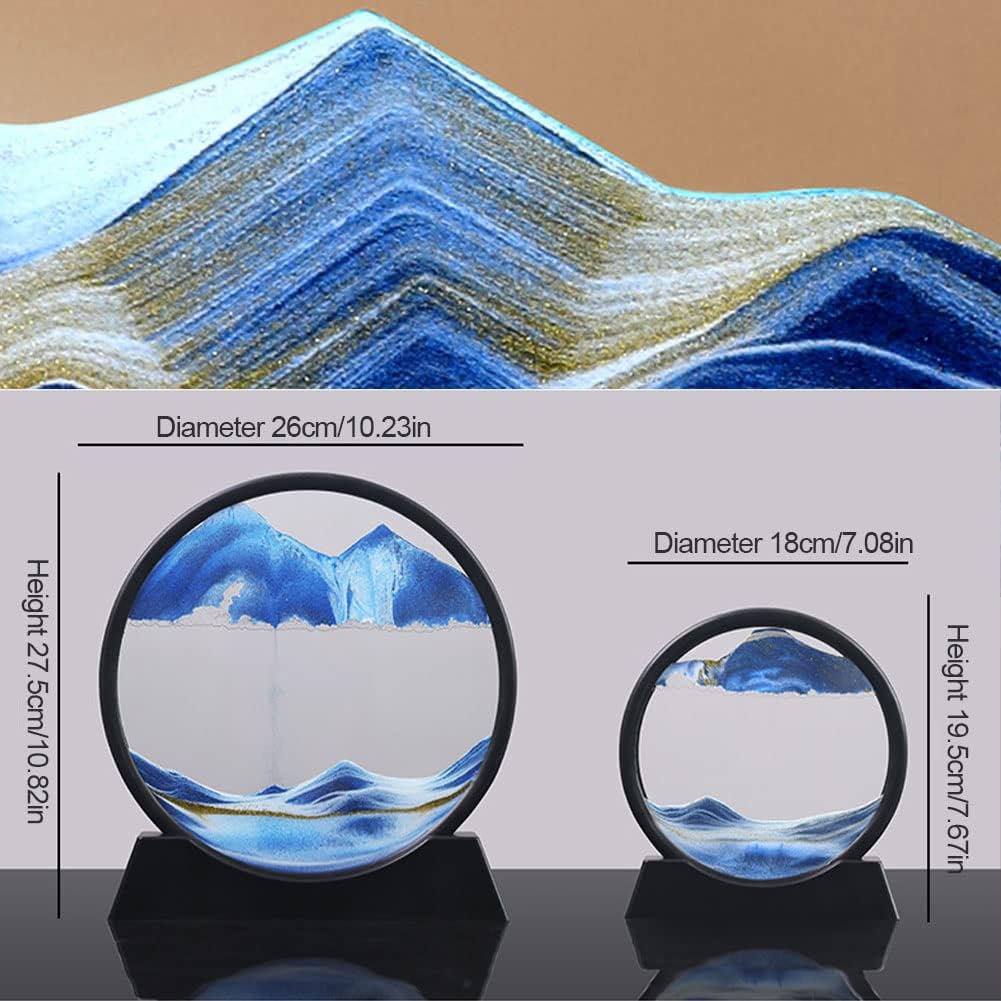 12 Inche Flowing Sand Painting Moving Sand Art Picture with Round Glass Deep sea Sand Art for Home Ornament Desktop Art Bookshelves Decoration