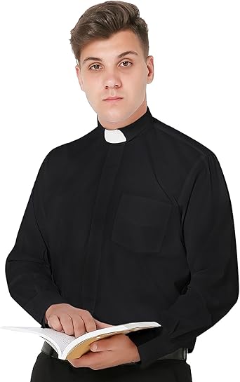 IvyRobes Mens Tab-Collar Long Sleeves Clergy Shirt- 5 Colors Available