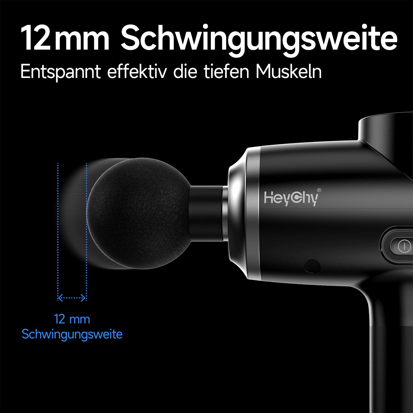 HEYCHY Massagepistole Massagegerät mit Wärme und Kälte, 5 Aufsätze USB C | 12mm, 5 Stufen, 2500RPM 2500mAh, Tragetasche, Männer Frauen Anfänger Fitnessfans, Geschenk, Zuhause Fitnessstudio Outdoor
