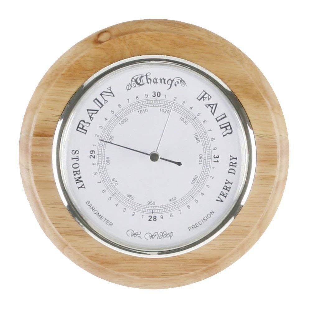 BARGAINS-GALORE OAK FINISH BAROMETER 19CM WALL CLOCK HANGING BEDROOM HOME GIFT OFFICE ROUND NEW
