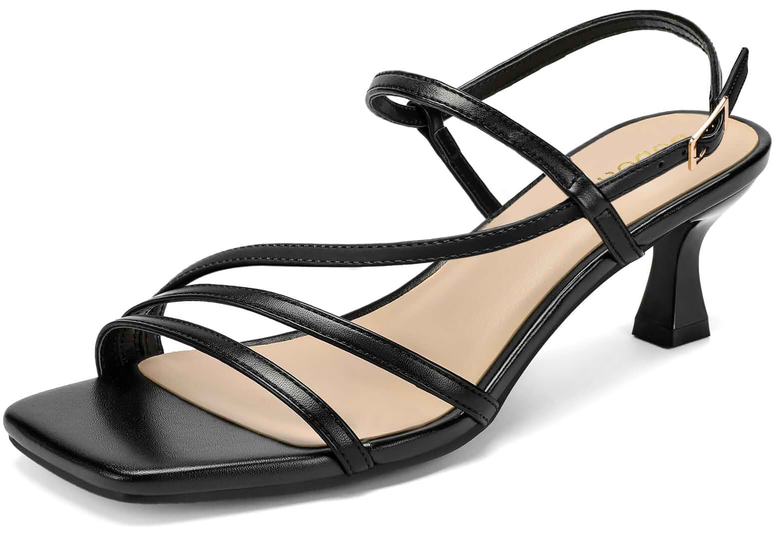 DOBOLIN Women's Sandals 2.09 Inch Square Open Toe Low Kitten Heel Strappy Dress Shoes for Women Comfortable Slingback Heels Sandals Ankle Strap Wedding Dance Party Daily Office