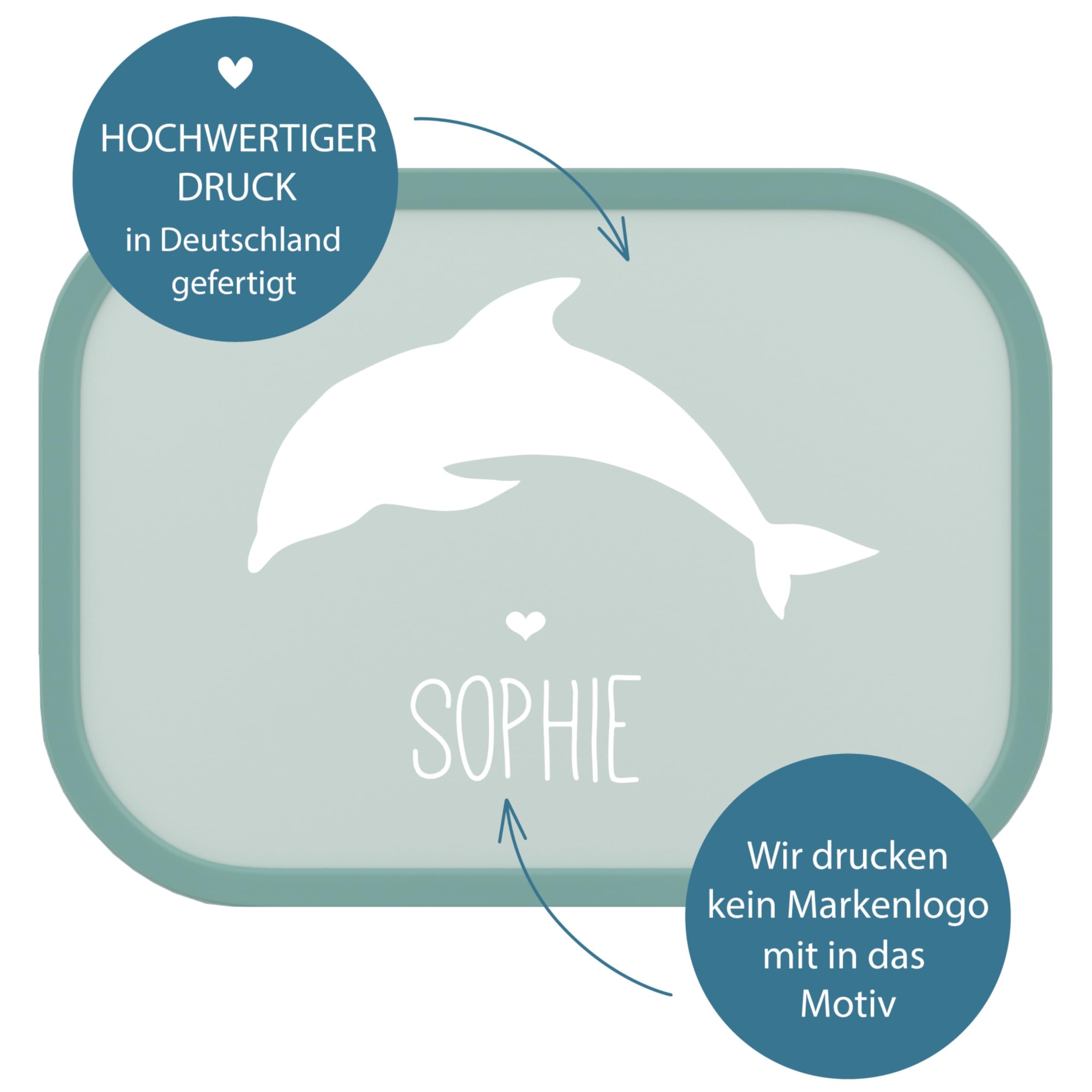 4ou Design Mepal Set Brotdose & Trinkflasche personalisiert mit Namen – Delfin türkis – Auslaufsicher, Bento Einsatz rausnehmbar, inkl. Snackgabel – BPA frei – Geschenk für Kinder (Cool Mint Delfin)