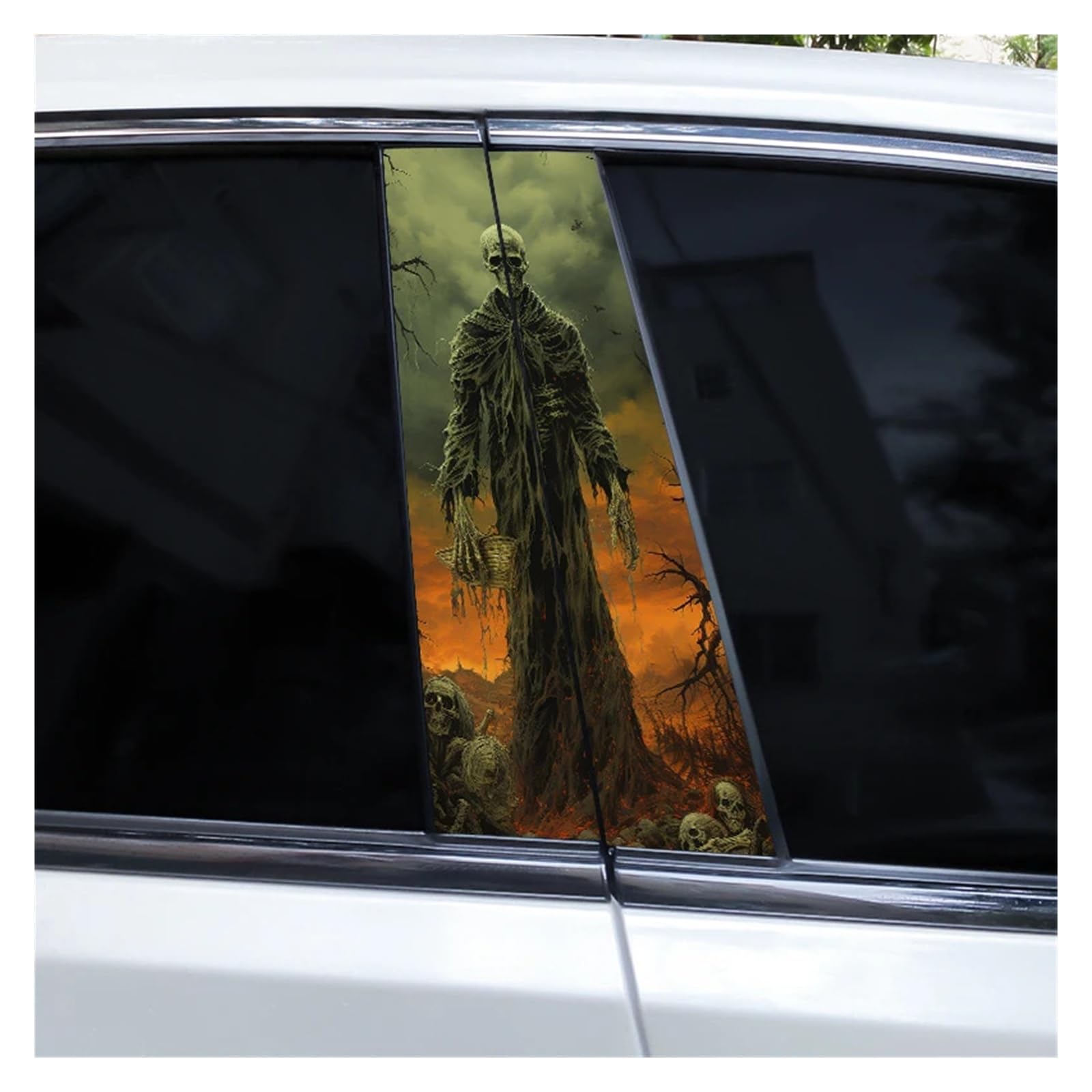 Car Side Decals 2pcs Horror Skull Stickers Halloween Car B-Pillar DIY Decorative Window Pillar Vinyl Decal(Style D)