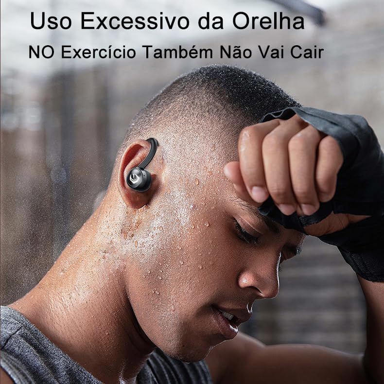 Person wearing earbuds during exercise, showing secure fit