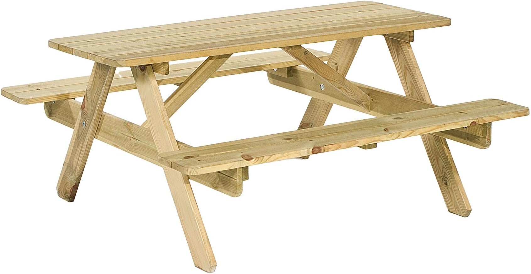 6 Seat Jersey Wooden Picnic Table 140cm, Dip Treated Pine Wood Timber Bench with Parasol Hole for Gardens Parks Schools & Pubs 1.4 Meter Length with Rounded Edges