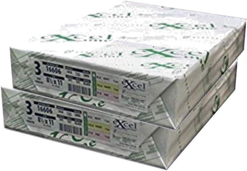 Excel One (16606) Carbonless Paper, 8.5 x 11, 3-Part Forward (Bright White/Canary/Pink) - Two (2) Reams (500 Sets)