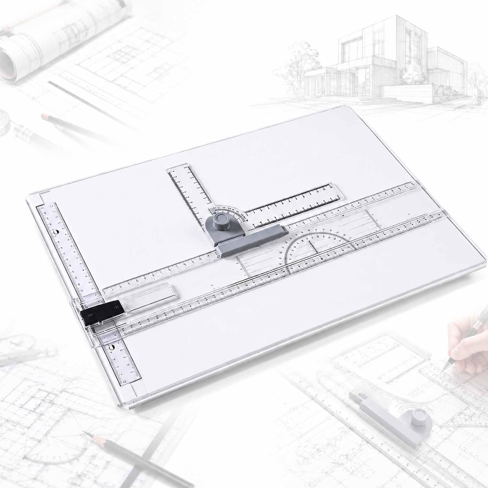 MObyat A3 Drawing Board Set, Multi-function Metric Drafting Table Drafting Board With Clear Rule Parallel Motion And Angle Adjustable, Complete Accessories, For Students Engineers And Architects