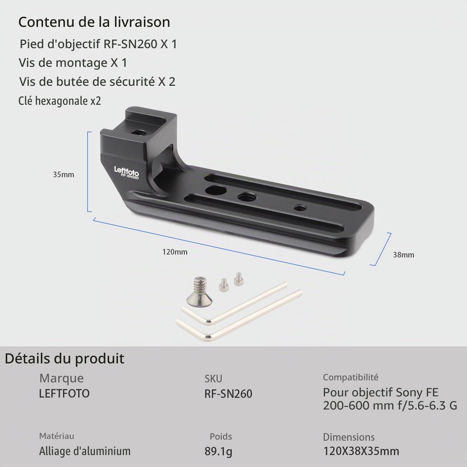 Leftfoto Bague de fixation trépied noire pour objectif Sony FE 200-600 mm f/5.6-6.3 G OSS - Style Arca Swiss
