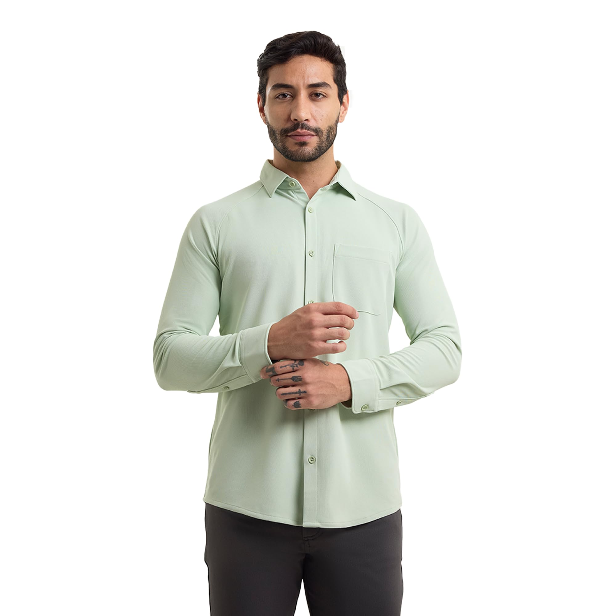 harfun Smoke Green Workday Shirt with Raglan Sleeves-picture-19