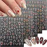 6 Sheets Star Nail Art Stickers Moon Nail Stickers 3D Self-Adhesive Gold Rose Sliver Heart Nail Deca