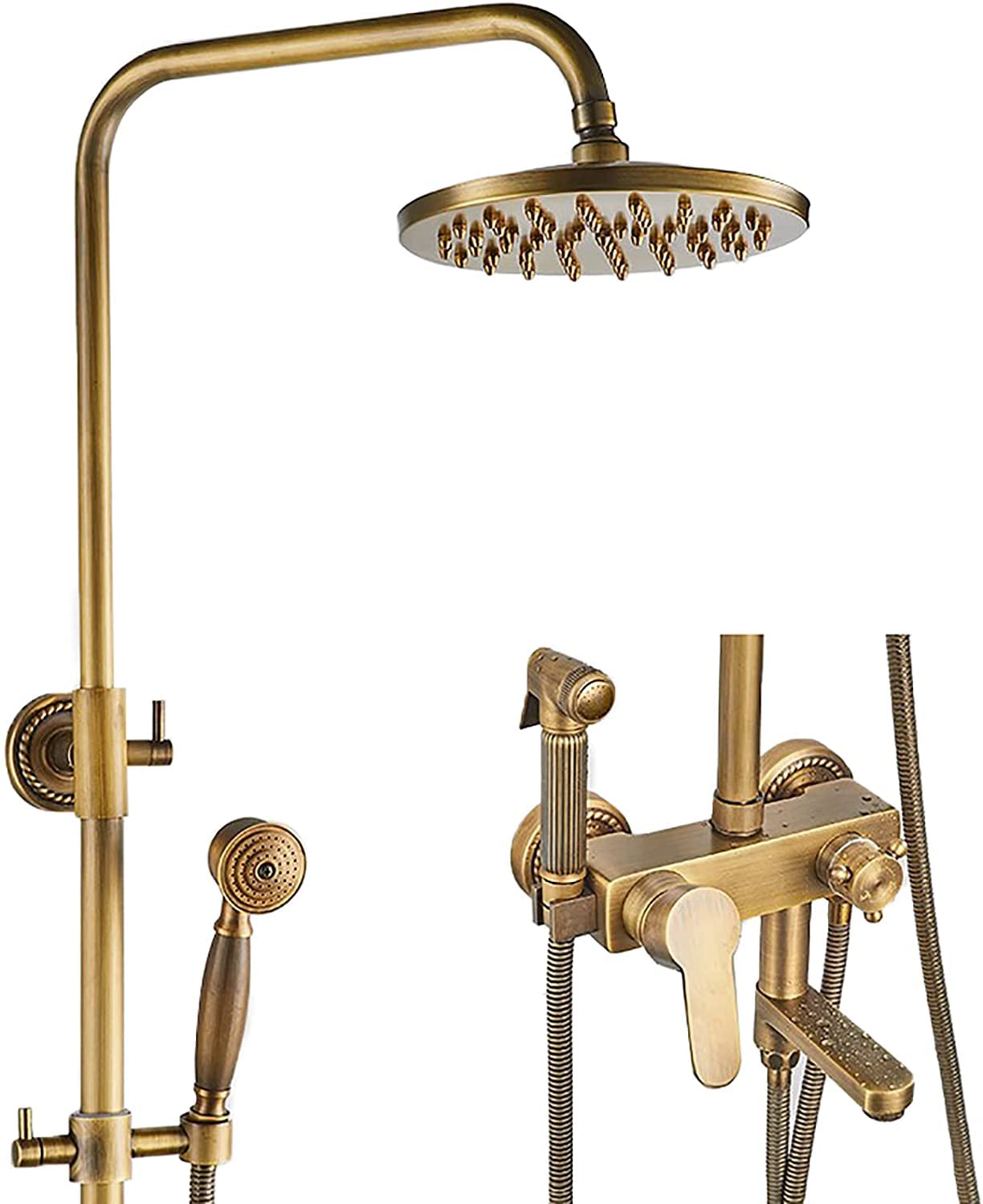 SnamicE Antique Shower System Set with Shower Head Shower Faucet Set Wall Mounted Shower Combo Set Height Adjustable Rainfall Shower Set with Handheld Shower, Tub Spout, Spray,
