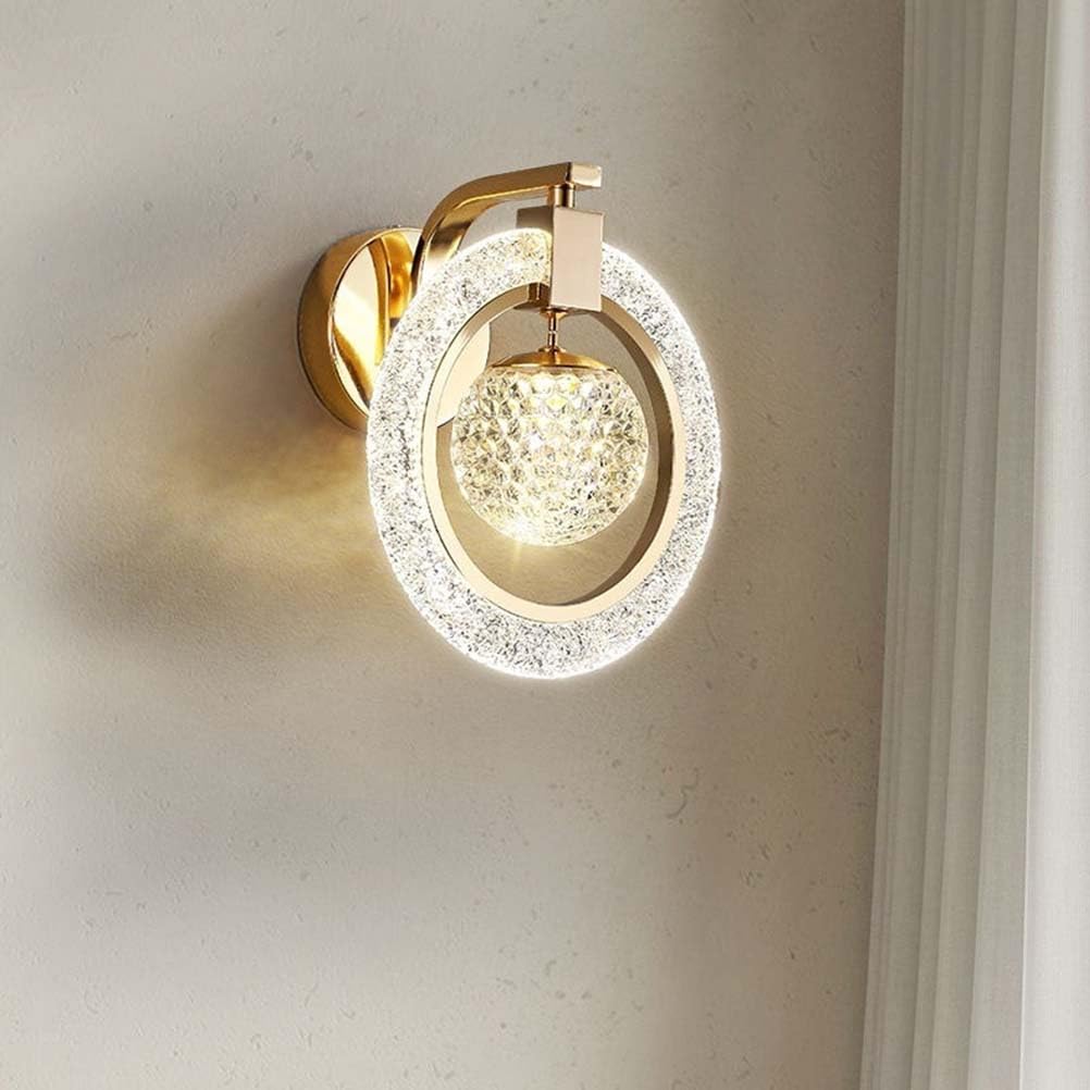 AoLa 12W LED Wandleuchte Rund Innen Gold Wandlampe mit Kugel Acryl Lampenschirm 2 flammige Wandbeleuchtung 3 Farbtemperaturen 3000K/4000K/6000K Nachttischlampe für Schlafzimmer Wohnzimmer Flur