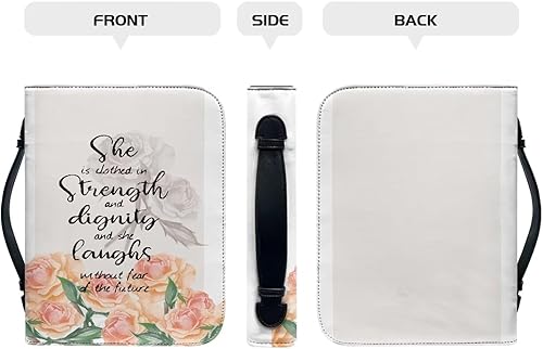 Miniatura 4 de FOR U DESIGNS Funda de cuero para la Biblia con diseño de flores para mujer, con texto en inglés "She is Clothed with Strength and Dignity and She