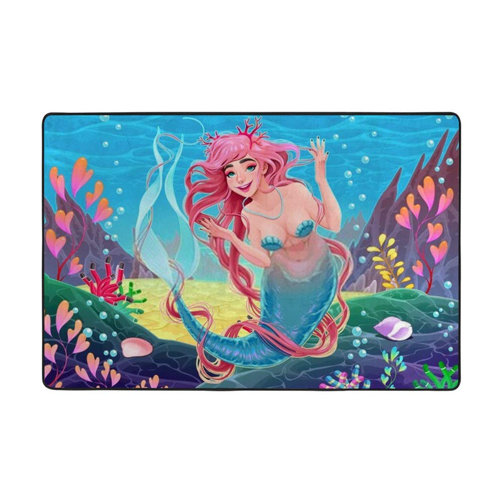 Tapis sirène et fée Ruchen en velours corail de dimension grand format 203x147 cm
