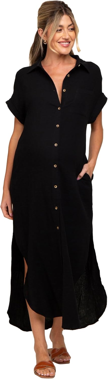 PinkBlush Button Down Maternity Midi Dress