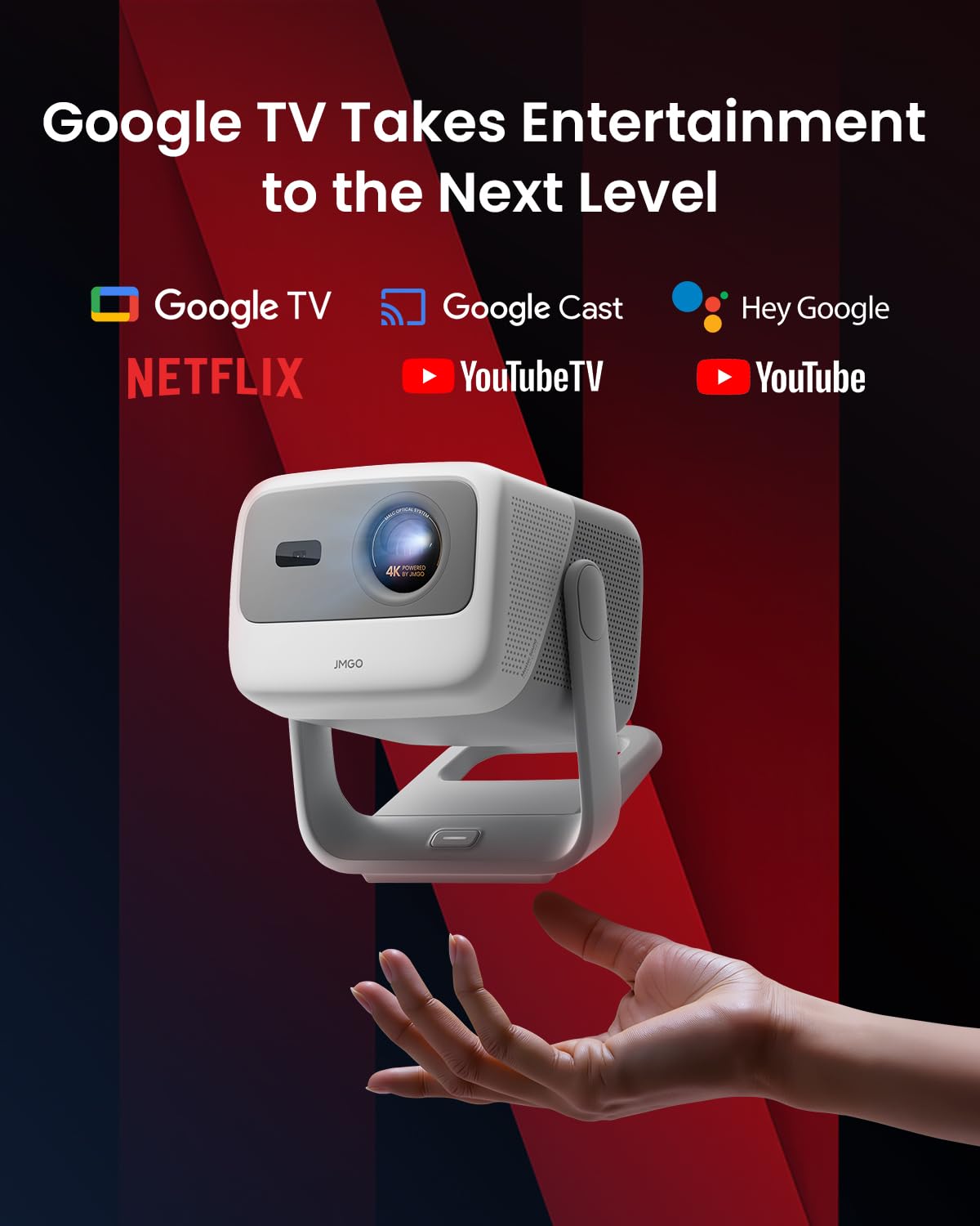 JMGO N1S 4K UHD Mini Beamer, Triple Laser Projektor, 1700 ISO Lumen, Gimbal Echtzeit Autofokus, Google TV, Netflix, 110% BT.2020, HDR10, 10W Dolby Audio, Blu-ray 3D, 200" für Aussen, Gaming, Business