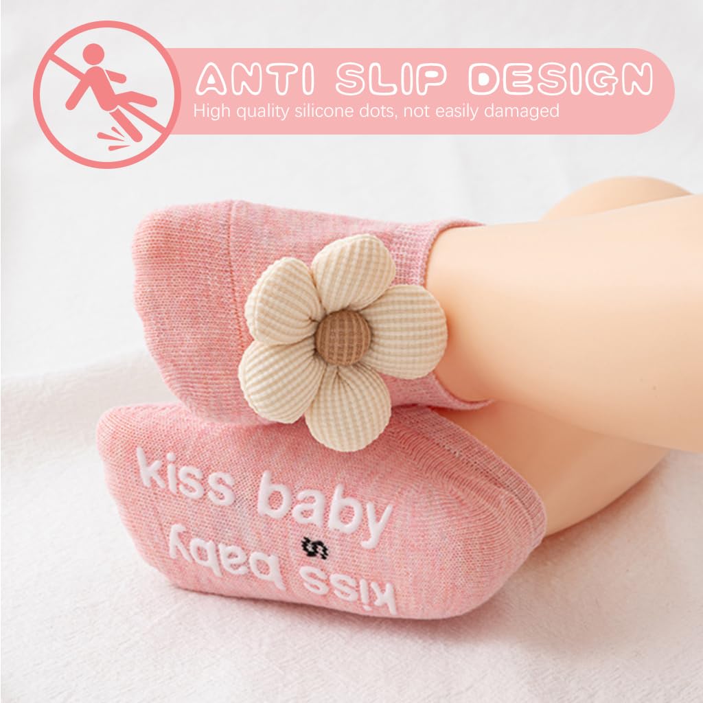 SNOWIE SOFT 4Pcs Baby Socks 0-12 Months Cotton Anti-Slip Walking Socks 4