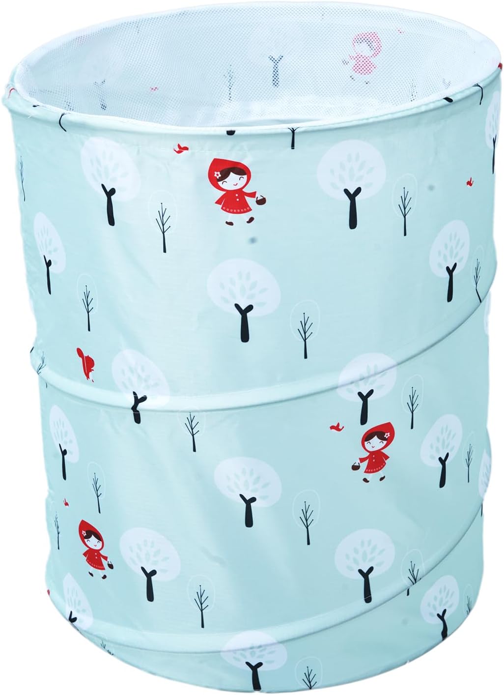 Collapsible Laundry Basket - Pop-up Storage Bin with Little Red Riding Hood Design, Portable Fabric Organizer for Clothes, Toys, and More - Perfect for Kids Rooms, Nursery, and Dorms (Cyan)
