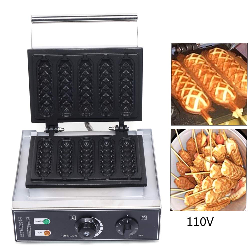 Commercial Electric Corn Hot Dog Waffle Maker 110V 1500W 5 Hotdog Waffles Machine Stainless Steel Non-stick French Muffin Waffle Irons