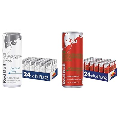 Red Bull Energy Drink Coconut Berry Pack of 24 and Red Bull Red Edition Watermelon Pack of 24