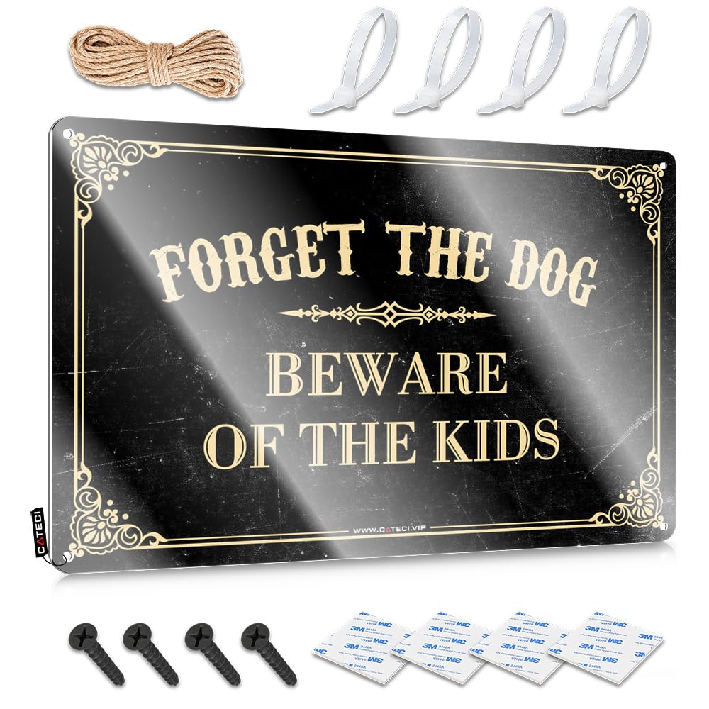Sukecupqz Colour Tin Metal Decor Forget The Dog Beware Of The Kids Tin Sign(30X40cm)