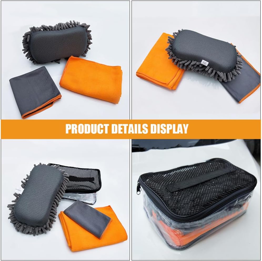 SOLUSTRE Car Wash Sponge Set with Ultra Absorbent Cloth for Car Cleaning